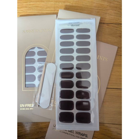 Sassy Saints UV Free Gel Nail Wraps Set of 3 Black. Mocha, Mauve - Picture 3 of 4